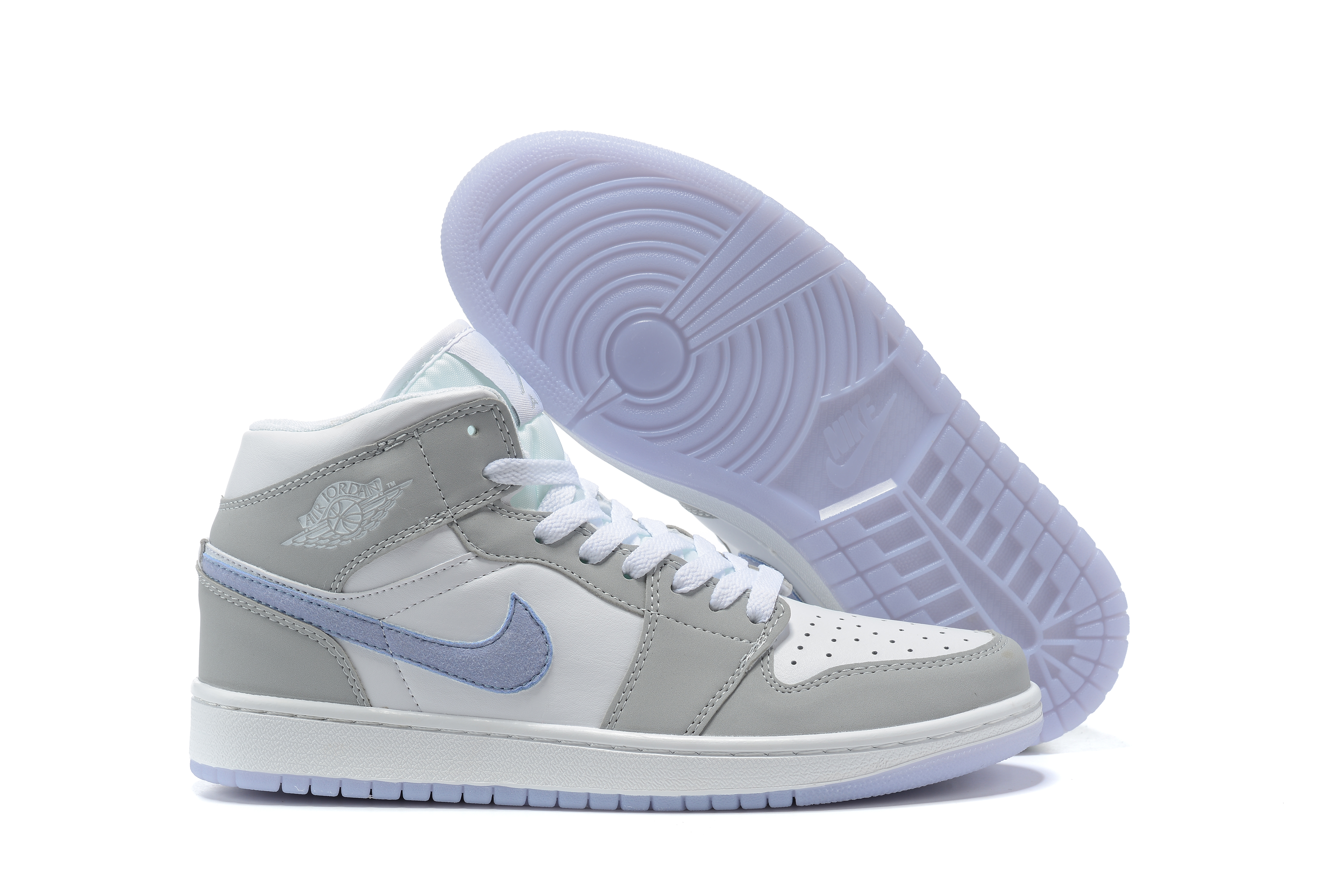 2021 Air Jordan 1 Retro White Grey Blue Shoes